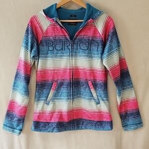 Burtons Womens L Durable Goods Zip Up Hoodie  Embroidered Spell Out Striped